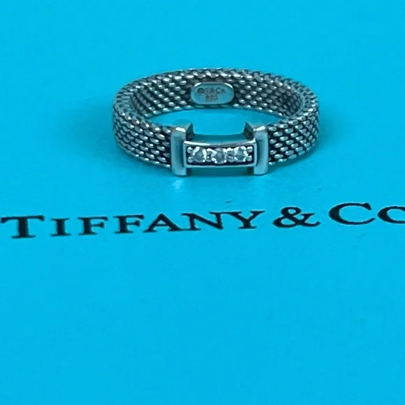 🔴Authentic VINTAGE TIFFANY & CO Diamonds Sterling Silver Somerset Mesh Ring🔴 - Picture 3 of 9
